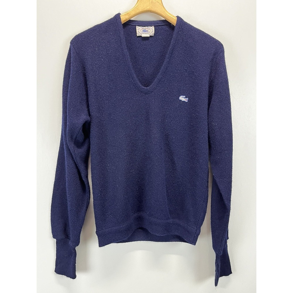 Vtg Izod Lacoste Vneck Sweater Mens L Navy Acrylic Grandpa Core Alligator Logo